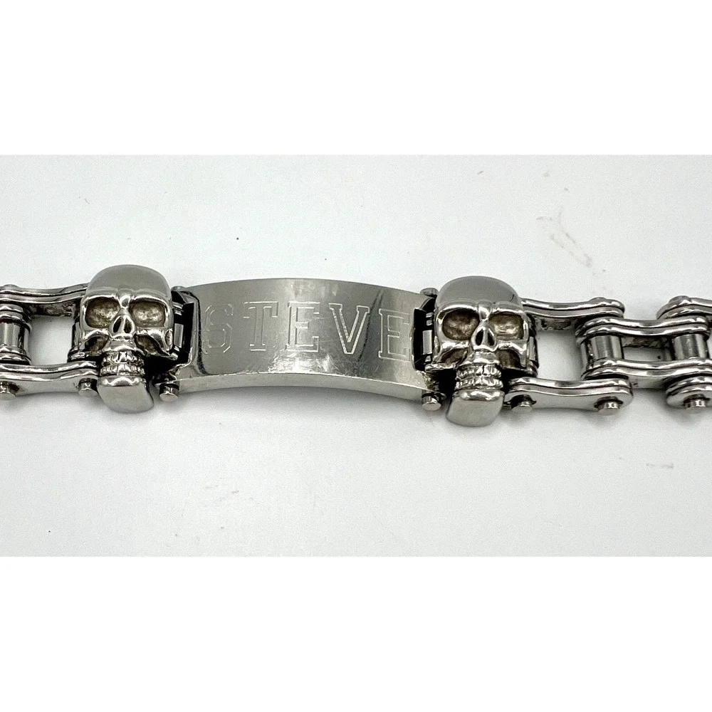 Stainless Steel‎ Link Skull ID Bracelet STEVE